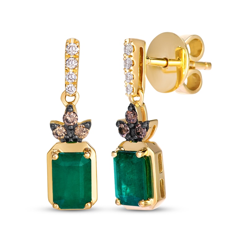 Main Image 1 of Le Vian Octagon-Cut Emerald Dangle Earrings 1/8 ct tw Diamonds 14K Honey Gold