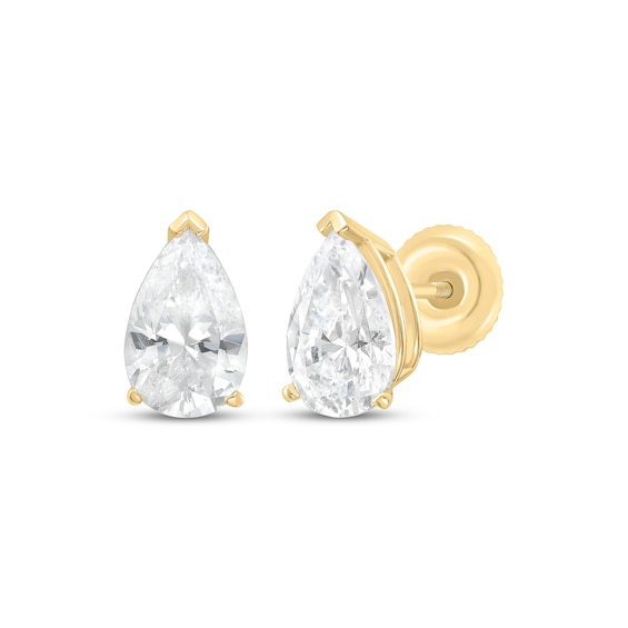 KAY Lab-Grown Diamonds Certified Pear-Shaped Solitaire Stud Earrings 2 ct tw 14K Yellow Gold (F/VS2)
