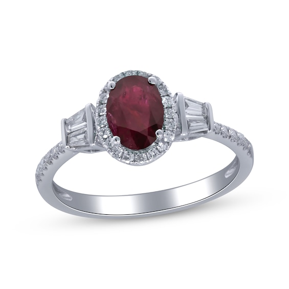 Oval-Cut Certified Natural Ruby & Diamond Halo Ring 1/4 ct tw 10K White Gold