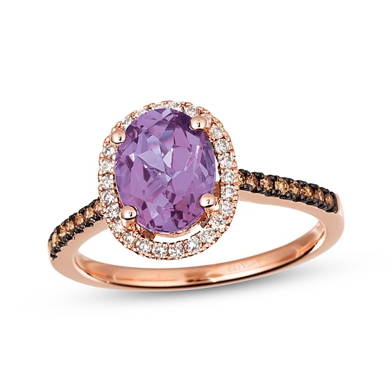 Le Vian Oval-Cut Natural Amethyst Halo Ring 1/4 ct tw Diamonds 14K Strawberry Gold