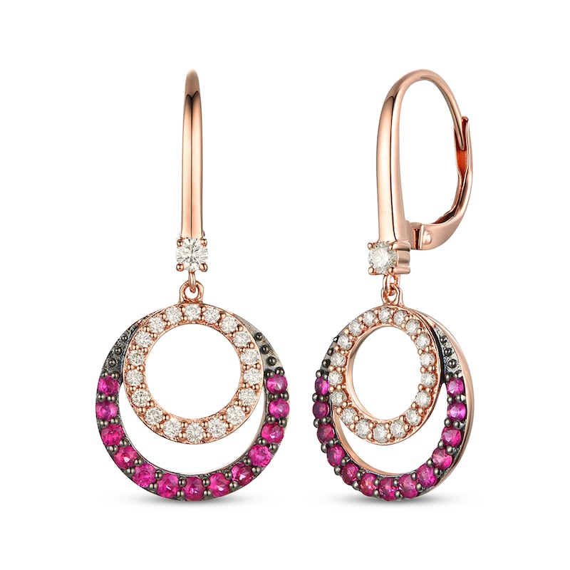 Le Vian Diamond & Ruby Dangle Earrings 3/8 ct tw Diamonds 14K Strawberry Gold
