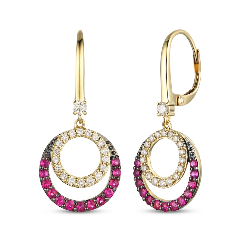 Le Vian Diamond & Ruby Dangle Earrings 3/8 ct tw Diamonds 14K Honey Gold