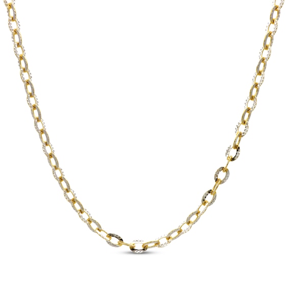 Diamond-Cut Cable Chain Necklace Solid 14K Yellow Gold 18"