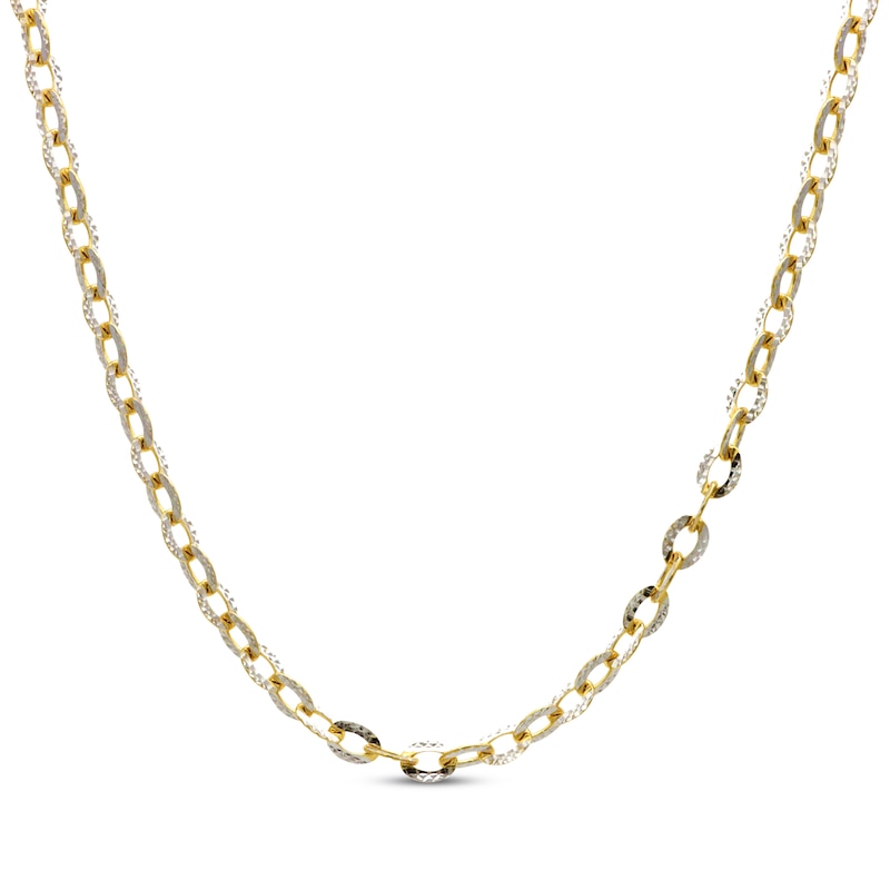 Main Image 1 of Diamond-Cut Cable Chain Necklace Solid 14K Yellow Gold 18&quot;