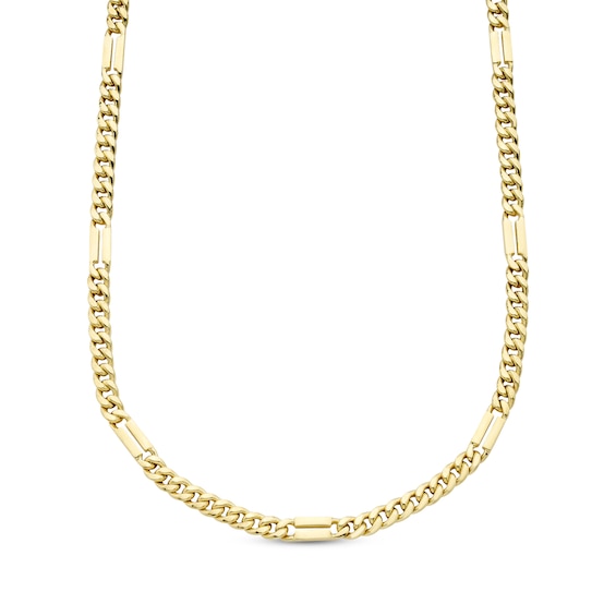 Solid Curb Chain Station Necklace 10K Yellow Gold 22"