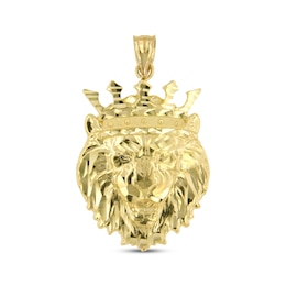 Men's Lion with Crown Diamond-Cut Charm 10K Yellow Gold