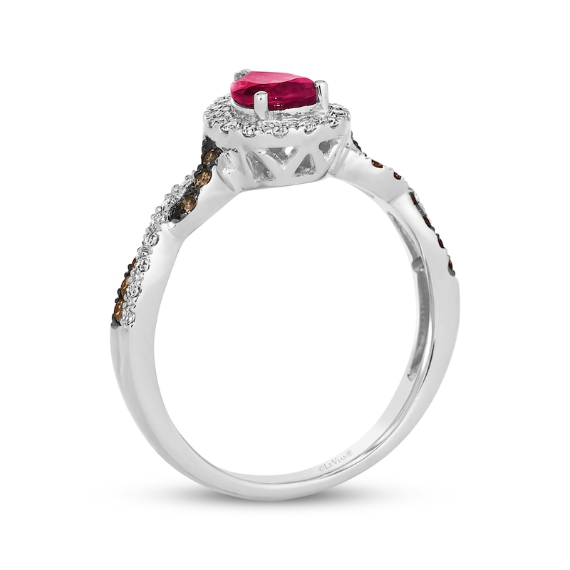 Main Image 3 of Le Vian Chocolate Twist Pear-Shaped Ruby Ring 1/3 ct tw Diamonds 14K Vanilla Gold