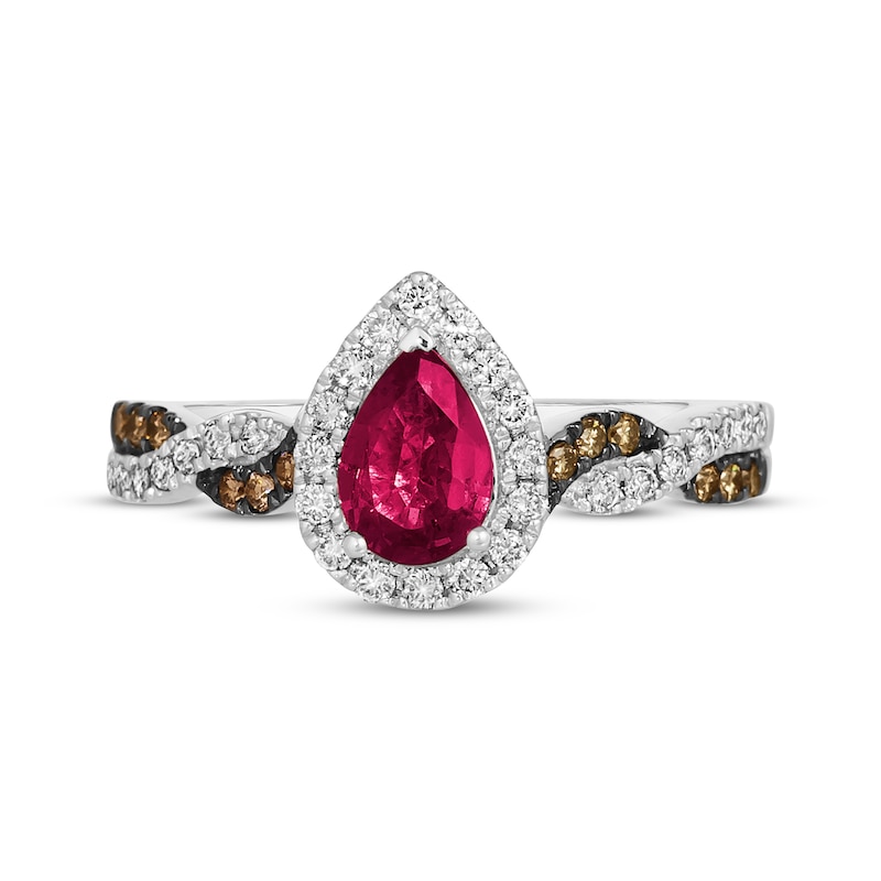 Main Image 4 of Le Vian Chocolate Twist Pear-Shaped Ruby Ring 1/3 ct tw Diamonds 14K Vanilla Gold