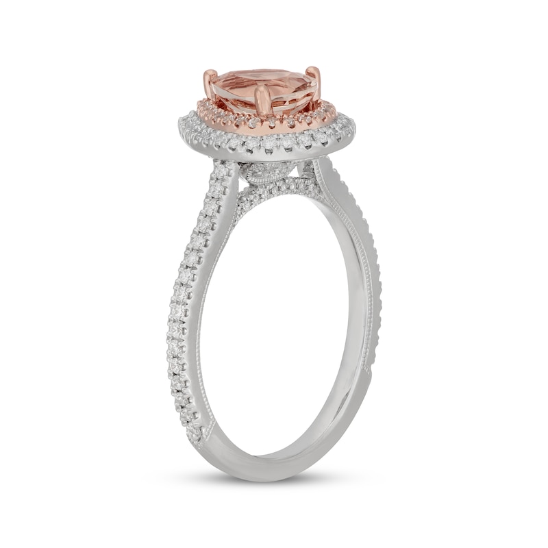 Main Image 2 of Neil Lane Pear-Shaped Morganite & Diamond Halo Engagement Ring 3/8 ct tw 14K Two-Tone Gold