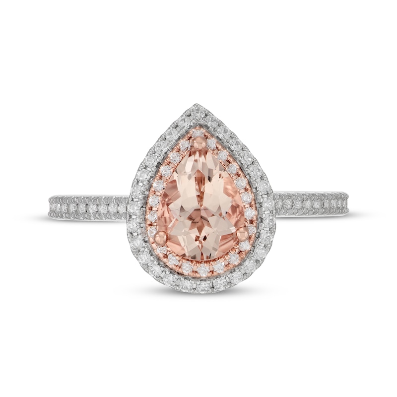 Neil Lane Pear-Shaped Morganite & Diamond Halo Engagement Ring 3/8 ct tw 14K Two-Tone Gold