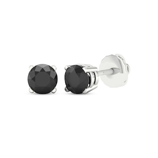 Round-cut Black Diamond Solitaire Stud Earrings 2 ct tw 10K White Gold