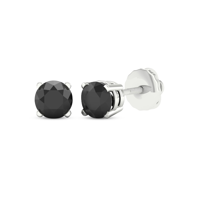 Main Image 1 of Round-cut Black Diamond Solitaire Stud Earrings 2 ct tw 10K White Gold