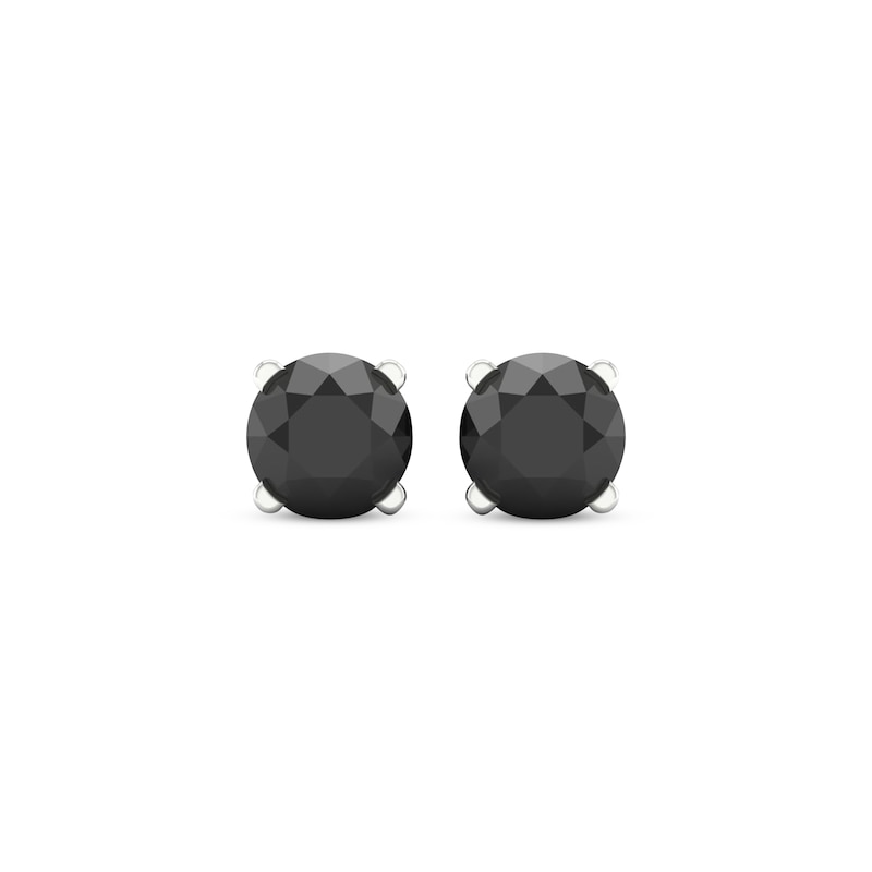 Main Image 2 of Round-cut Black Diamond Solitaire Stud Earrings 2 ct tw 10K White Gold