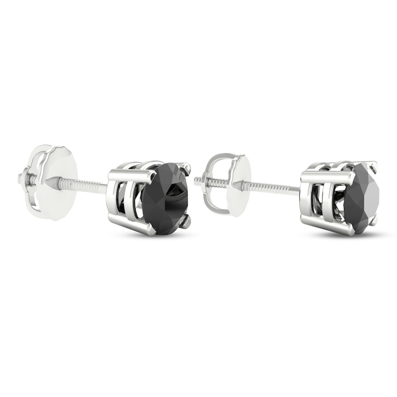 Main Image 4 of Round-cut Black Diamond Solitaire Stud Earrings 2 ct tw 10K White Gold