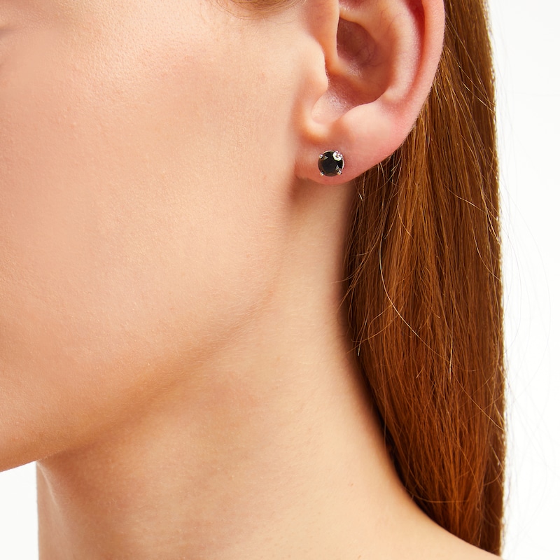 Main Image 5 of Round-cut Black Diamond Solitaire Stud Earrings 2 ct tw 10K White Gold