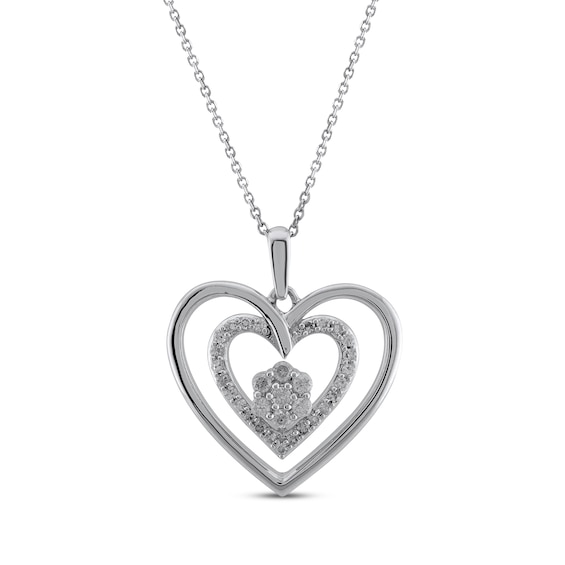 Multi-Diamond Double Heart Necklace 1/4 ct tw 10K White Gold 18"