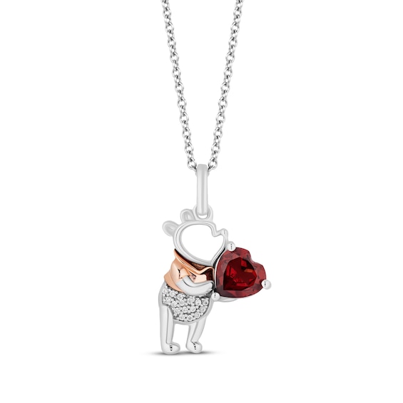 Disney Treasures Winnie the Pooh Heart-Shaped Garnet & Diamond Accent Necklace Sterling Silver & 10K Rose Gold 19"