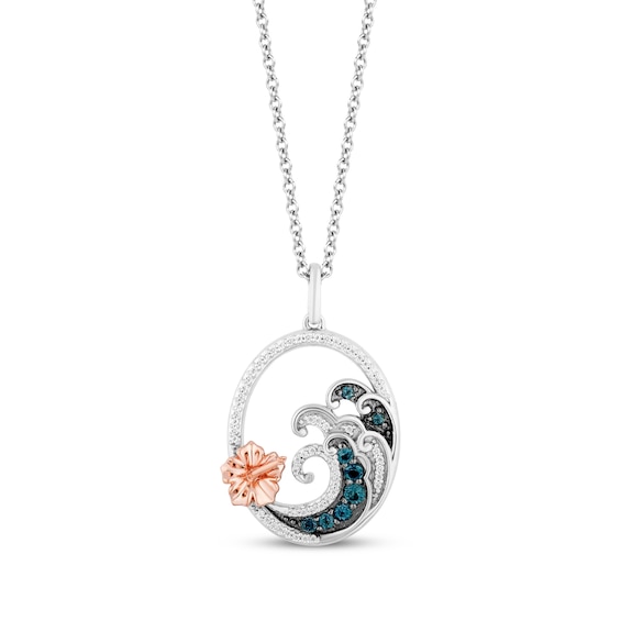 Disney Treasures Lilo & Stitch London Blue Topaz & Diamond Wave Necklace 1/10 ct tw Sterling Silver & 10K Rose Gold 17"