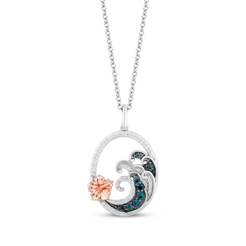 Main Image 1 of Disney Treasures Lilo & Stitch London Blue Topaz & Diamond Wave Necklace 1/10 ct tw Sterling Silver & 10K Rose Gold 17&quot;