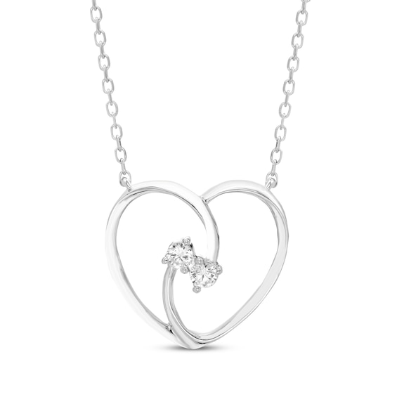 Kay Diamond Two-Stone Heart Necklace 1/10 ct tw Sterling Silver 18"