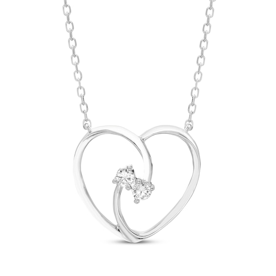 Diamond Two-Stone Heart Necklace 1/10 ct tw Sterling Silver 18"