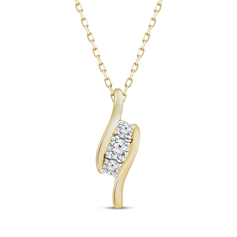 Three-Stone Diamond Swirl Necklace 1/4 ct tw 10K Yellow Gold 18"