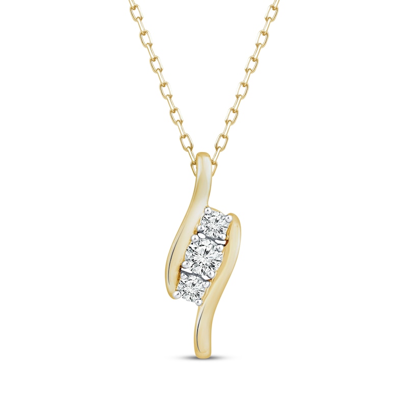 Main Image 1 of Three-Stone Diamond Swirl Necklace 1/4 ct tw 10K Yellow Gold 18&quot;