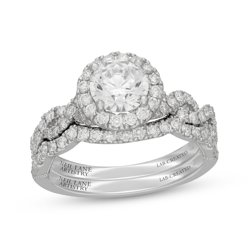 Main Image 1 of Neil Lane Artistry Round-Cut Lab-Grown Diamond Halo Bridal Set 1-7/8 ct tw 14K White Gold