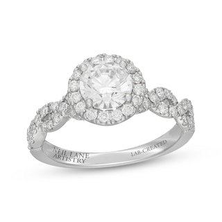 Neil Lane Artistry Round-Cut Lab-Grown Diamond Halo Engagement Ring 1-5/8 ct tw 14K White Gold
