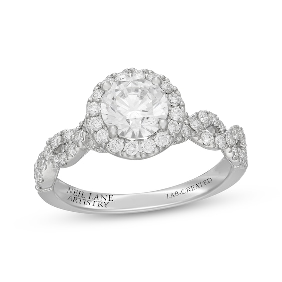 Neil Lane Artistry Round-Cut Lab-Grown Diamond Halo Engagement Ring 1-5/8 ct tw 14K White Gold