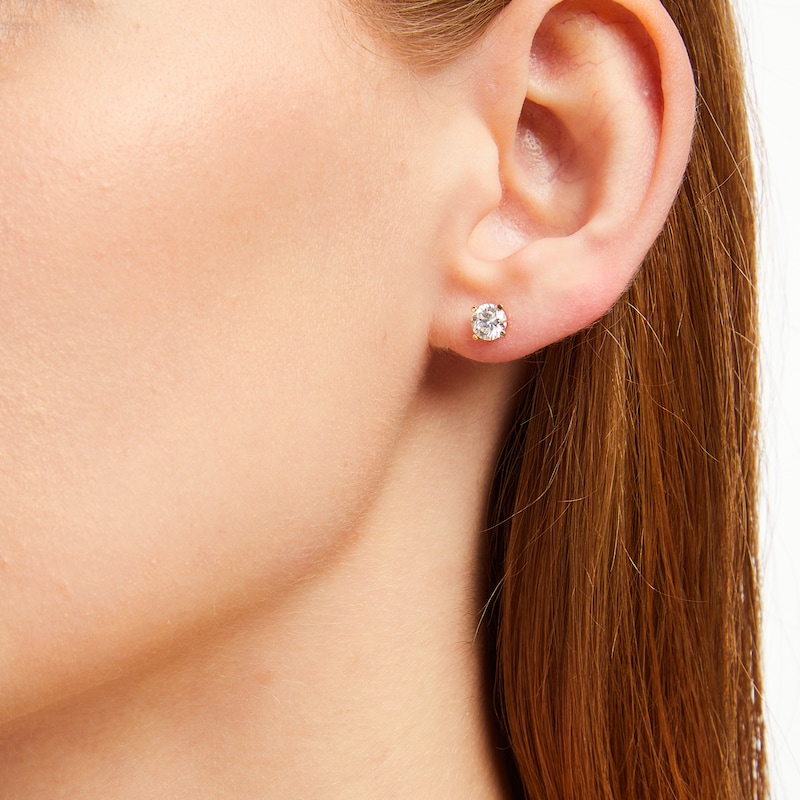Main Image 4 of KAY Lab-Grown Diamonds Round-Cut Solitaire Stud Earrings 1 ct tw 14K Yellow Gold (F/SI2)