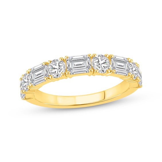 Lab-Grown Diamonds Round & Emerald-Cut Anniversary Ring 2 ct tw 14K Yellow Gold