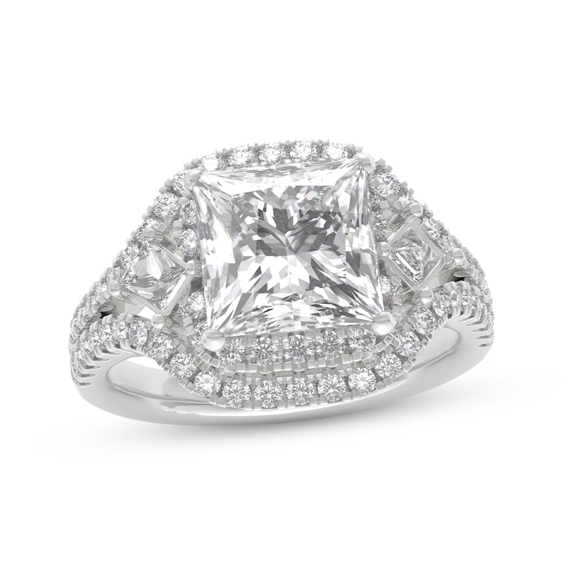Main Image 4 of THE LEO Legacy Lab-Grown Diamond Princess-Cut Halo Engagement Ring 4 ct tw 14K White Gold
