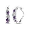 Thumbnail Image 1 of Multi-Shape Amethyst & White Lab-Created Sapphire Swirl Hoop Earrings Sterling Silver