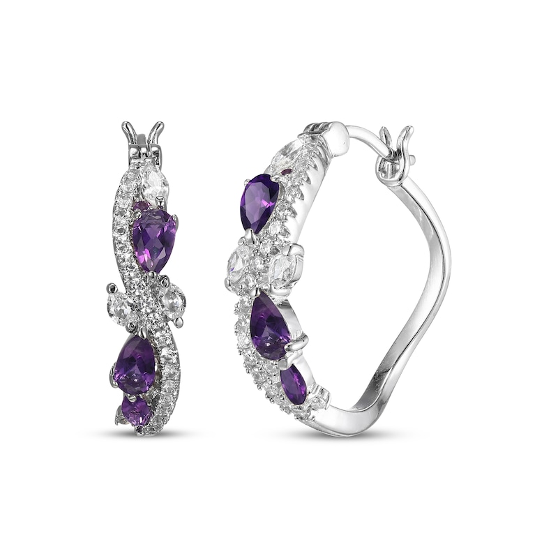 Multi-Shape Amethyst & White Lab-Created Sapphire Swirl Hoop Earrings Sterling Silver