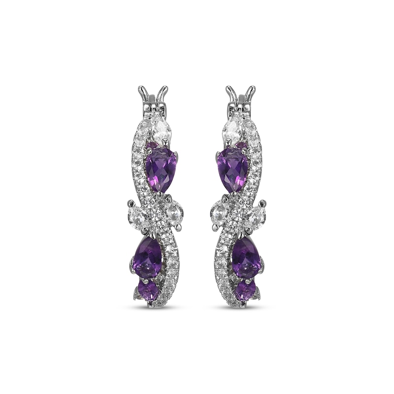 Main Image 2 of Multi-Shape Amethyst & White Lab-Created Sapphire Swirl Hoop Earrings Sterling Silver