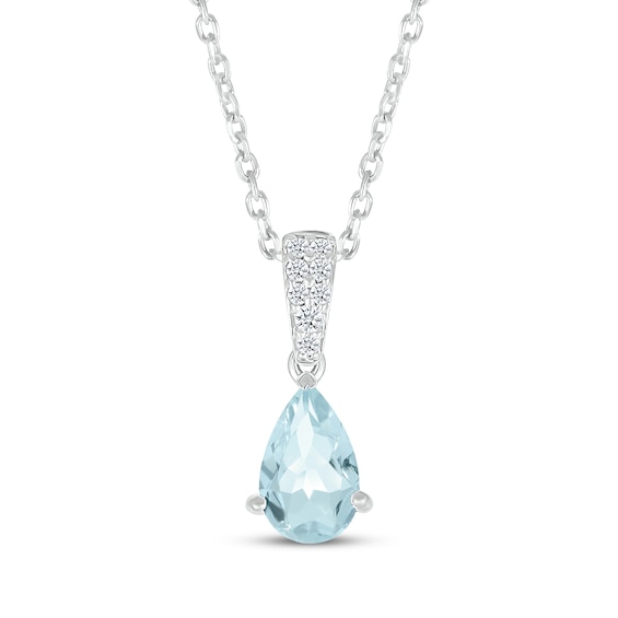 Pear-Shaped Aquamarine & Diamond Necklace 1/20 ct tw 10K White Gold 18"