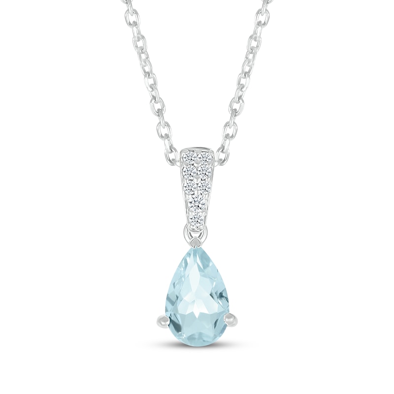 Main Image 1 of Pear-Shaped Aquamarine & Diamond Necklace 1/20 ct tw 10K White Gold 18&quot;