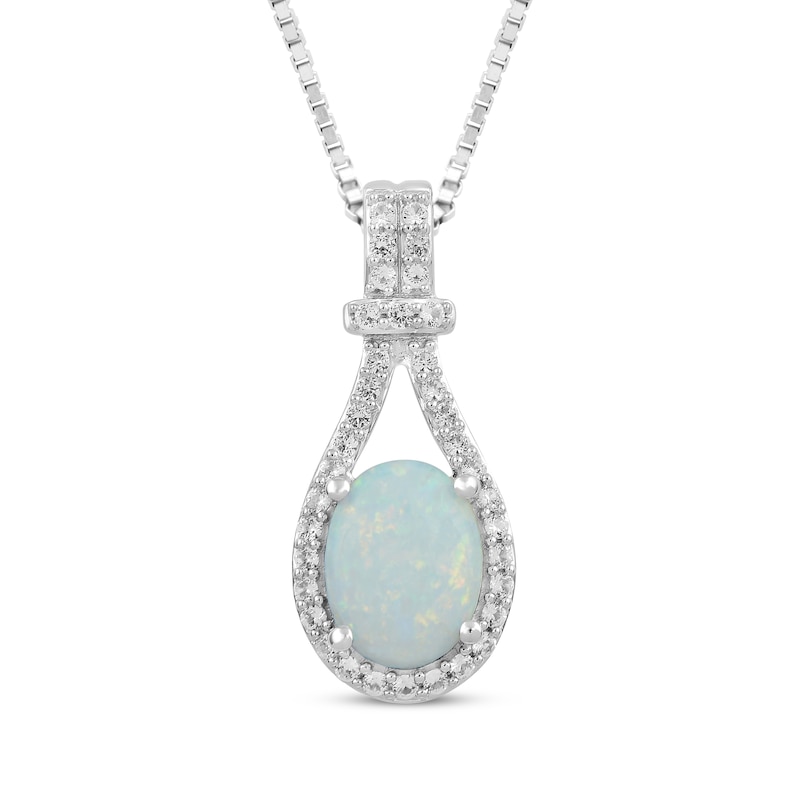 Main Image 1 of Oval-Cut Lab-Created Opal & White Lab-Created Sapphire Necklace Sterling Silver 18"