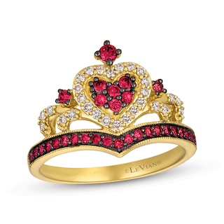 Diamond 14k Coronation Ring Le Vian Ruby Royalty Tiara Ring 1/5 Ct