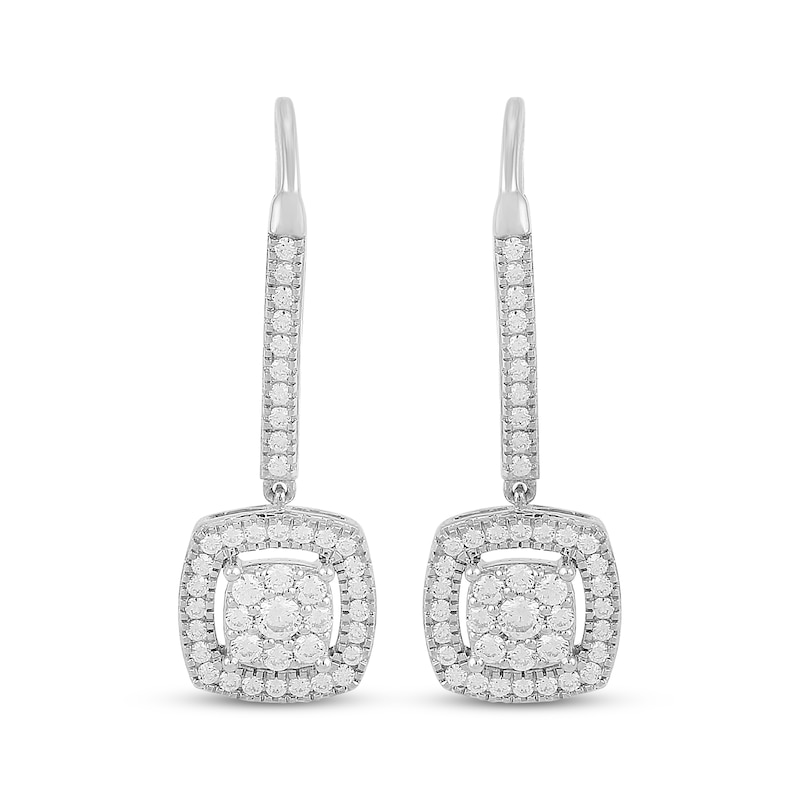 Main Image 2 of Multi-Diamond Cushion Halo Dangle Earrings 1/3 ct tw 10K White Gold