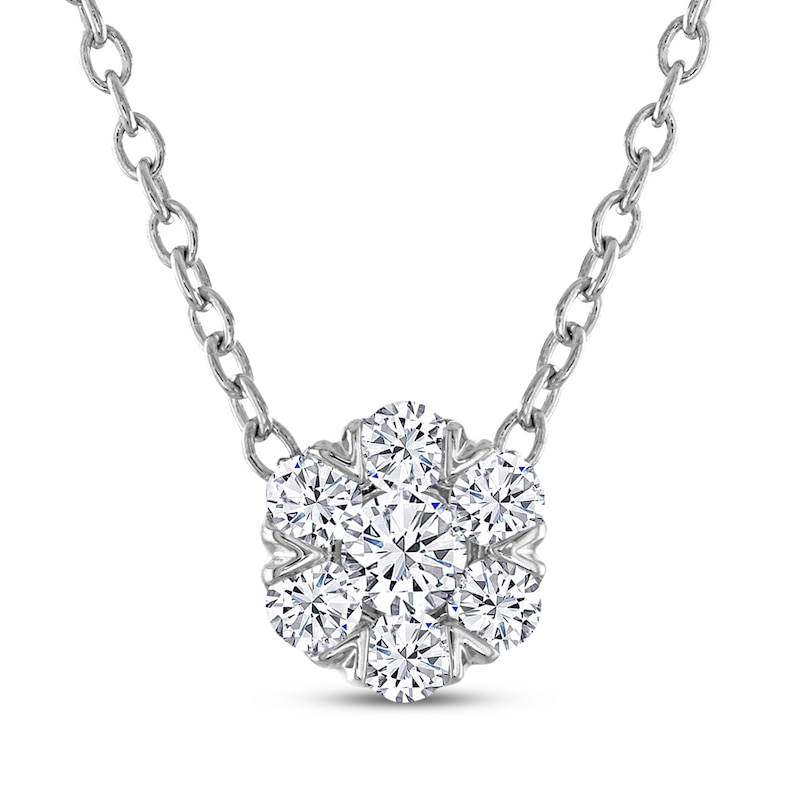 Main Image 1 of THE LEO Diamond Multi-Stone Flower Necklace 1/4 ct tw 14K White Gold 19&quot;
