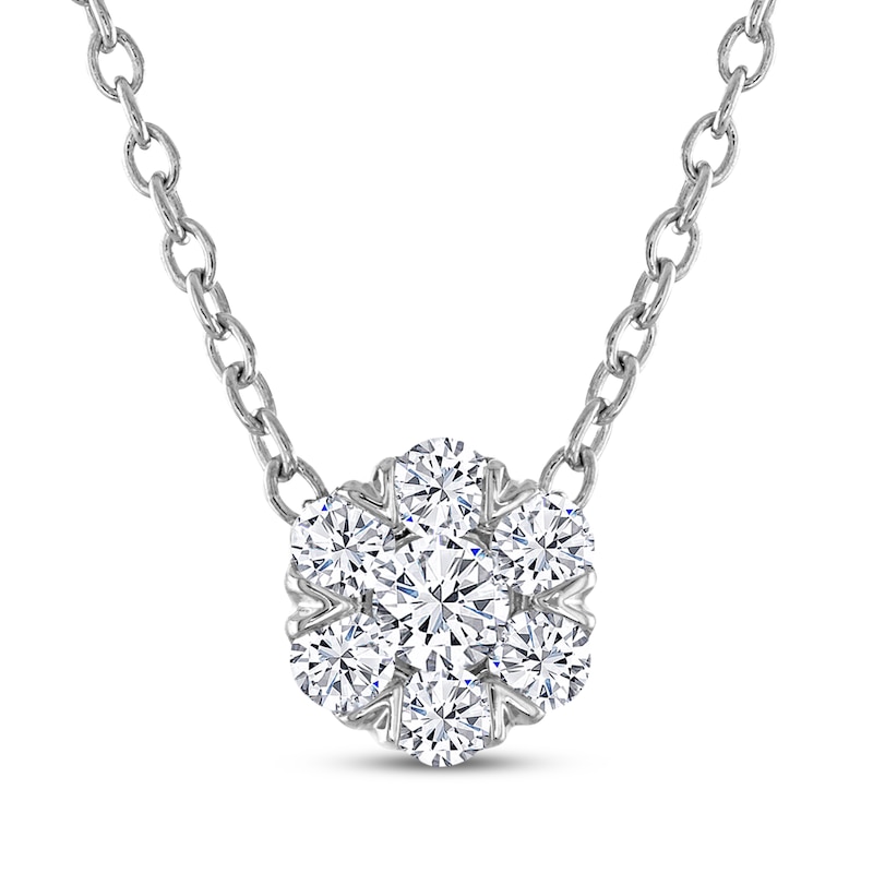 THE LEO Diamond Multi-Stone Flower Necklace 1/4 ct tw 14K White Gold 19"