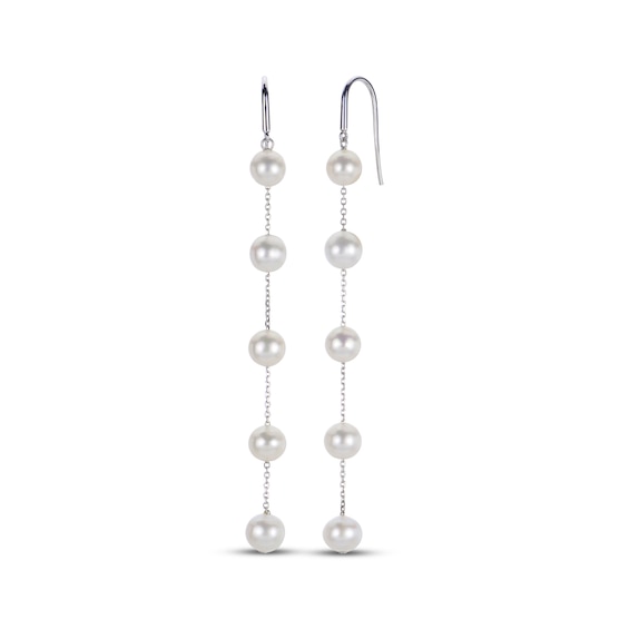 Cultured Pearl Chain Drop Earrings Sterling Silver