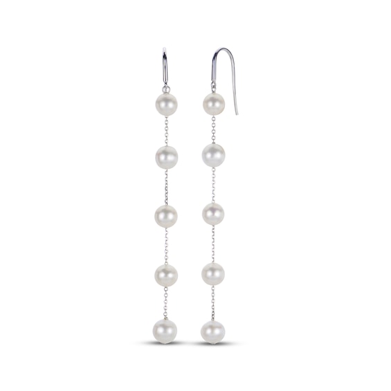 Cultured Pearl Chain Drop Earrings Sterling Silver