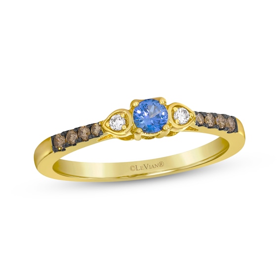 Le Vian Blue Sapphire Ring 1/8 ct tw Diamonds 14K Honey Gold