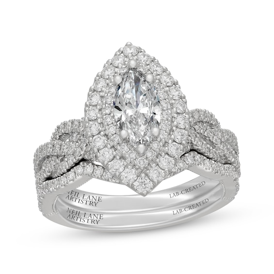 Neil Lane Artistry Heritage Marquise-Cut Lab-Grown Diamond Double Halo Bridal Set 1-3/4 ct tw 14K White Gold