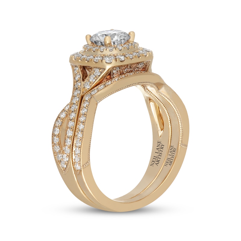 Main Image 2 of Neil Lane Artistry Round-Cut Lab-Grown Diamond Round-Cut Double Halo Bridal Set 1-1/2 ct tw 14K Yellow Gold