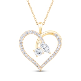 KAY Lab-Grown Diamonds Round & Marquise-Cut Open Heart Necklace 1 ct tw 14K Yellow Gold 18"