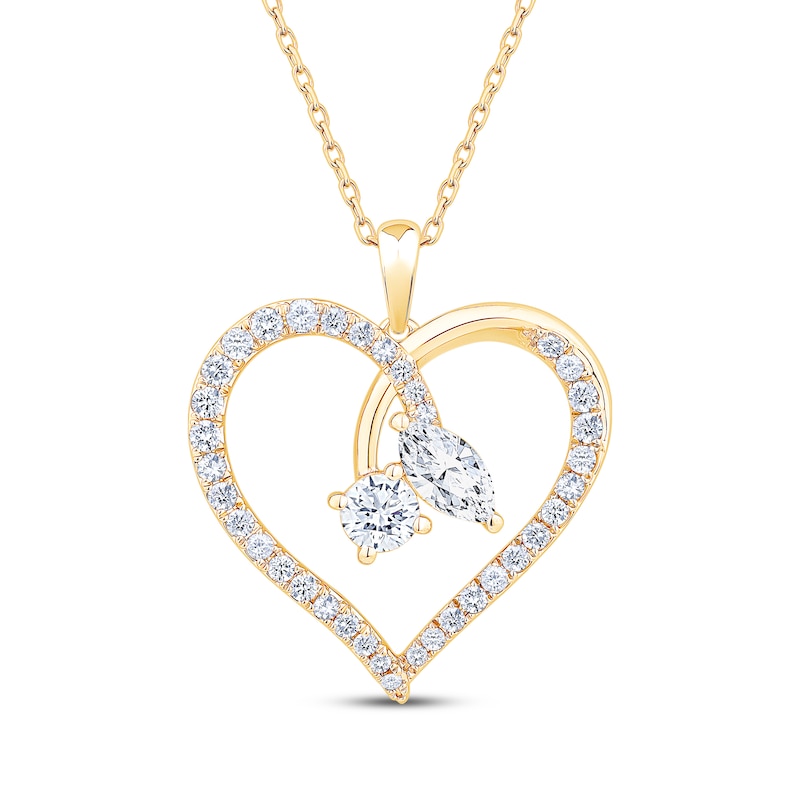 Main Image 1 of KAY Lab-Grown Diamonds Round & Marquise-Cut Open Heart Necklace 1 ct tw 14K Yellow Gold 18"